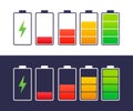 Discharged and fully charged battery smartphone. Set of battery charge level indicators. Vector illustration.
